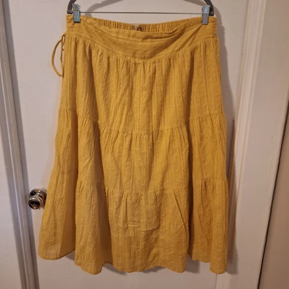 Lost + Wander: Yellow Boho Tiered Cotton Skirt, Elastic Waist Zip Close. Size 2x - Picture 2 of 5